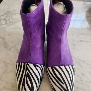 Women’s Purple Suede Ankle Boots with Zebra Toe